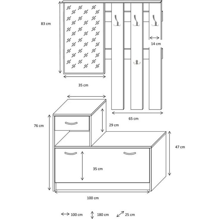 Esidra Dmora - Armadio multiuso Sillano, Mobile multifunzione portascope, Guardaroba a 3 ante, 116x35h190 cm, Bianco – Bild 5