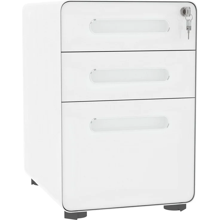Rollcontainer mit 3 Schubladen mobiler Aktenschrank mit Rollen abschließbar Büroschrank mit Hängeregistratur Stiftfach, Bürocontainer Schreibtisch Unterschrank für Büro 39x48x59cm Weiß--Weiß--59x48x39cm--YOUDENOVA – Bild 1