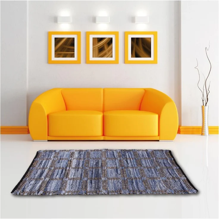 Teppich Läufer Matte Unterlage Vorleger Fußabtreter, breite Auswahl an modernen Fleckerl- und Baumwollteppichen (70x180cm / Jeans Square) – Bild 3
