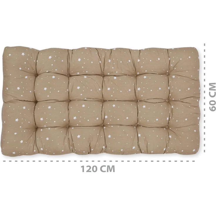 Krabbeldecke für Baby Kissen für Kletterbogen 60x120 cm - Bodenkissen Kinder Matte für Montessori Spielbogen Wippe Kletter Bogen Polster Spieldecke für Kinderzimmer Beige mit Weiß Sternen – Bild 3