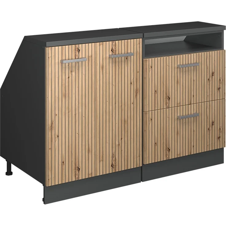 Küchenschrank für Dachschrägen R-Line Artisan-Eiche 120 cm 2er Set Schrankkorpuss 60 cm Tiefe Vicco – Bild 1