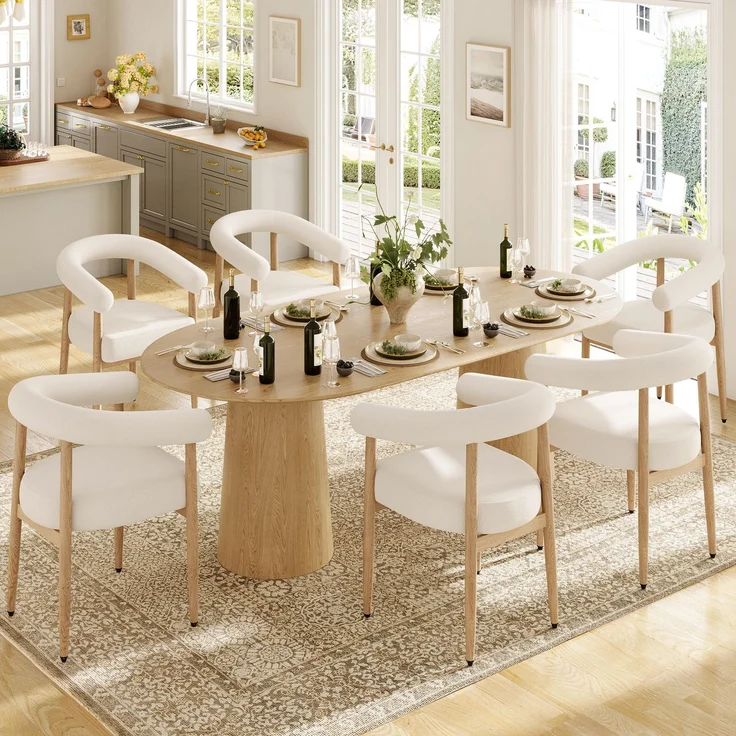 Merax Esszimmerstuhl Gestell aus Metall in Holzoptik Natur, Bezug aus Plüschstoff (Set, 6 St), 6er Set Polsterstühle Armlehnstuhl Küchenstuhl Wohnzimmer Beige – Bild 2