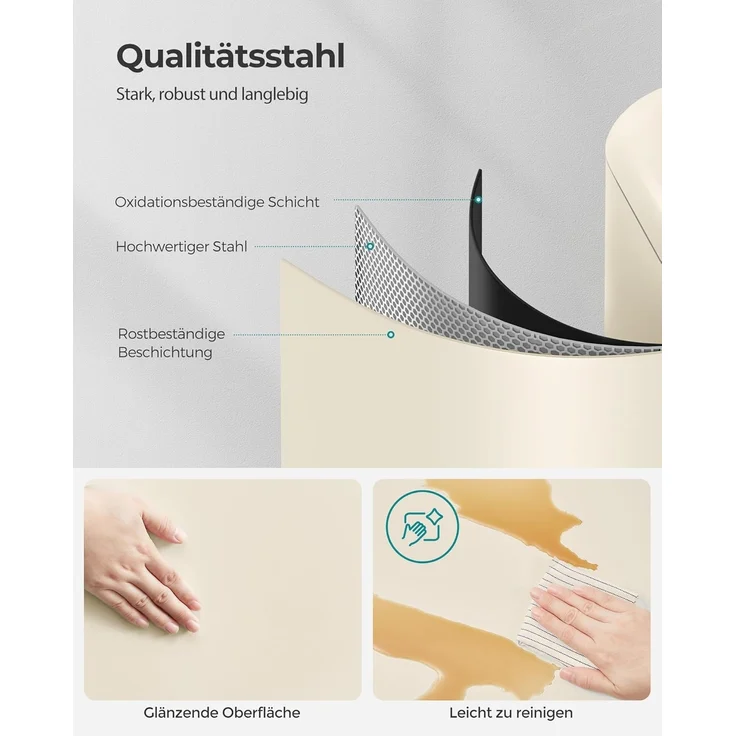 SONGMICS Abfalleimer für die Küche, 30 l, Abfalleimer aus Stahl mit Pedal, Deckel und Inneneimer, sanfter Verschluss, Wolkenweiß LTB001A01 – Bild 4