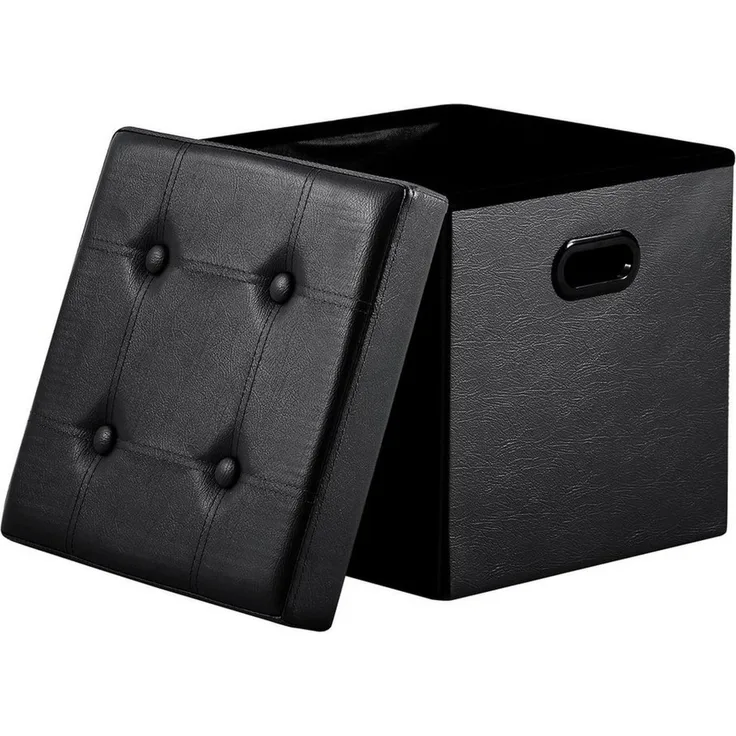 Zedelmaier Sitzhocker Sitzwürfel mit Stauraum Fußhocker Fußbank Truhen Aufbewahrungsbox faltbar belastbar bis 300 kg, aus Kunstleder kratzuuunempfindlich, 38 x 38 x 38 cm (Schwarz-2)