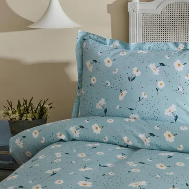 Karaca Bettwäsche Karaca Daisy 100% Baumwolle Einzelbett Piké Tagesdecke Set Mint – Bild 2