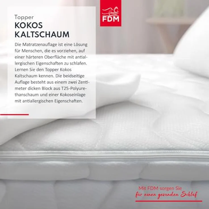 FDM Topper 180x200 cm, Matratzenauflage mit KOKOS, 4 cm Kaltschaum, H4, waschbarer Premium Bezug, antiallergisch – Bild 3