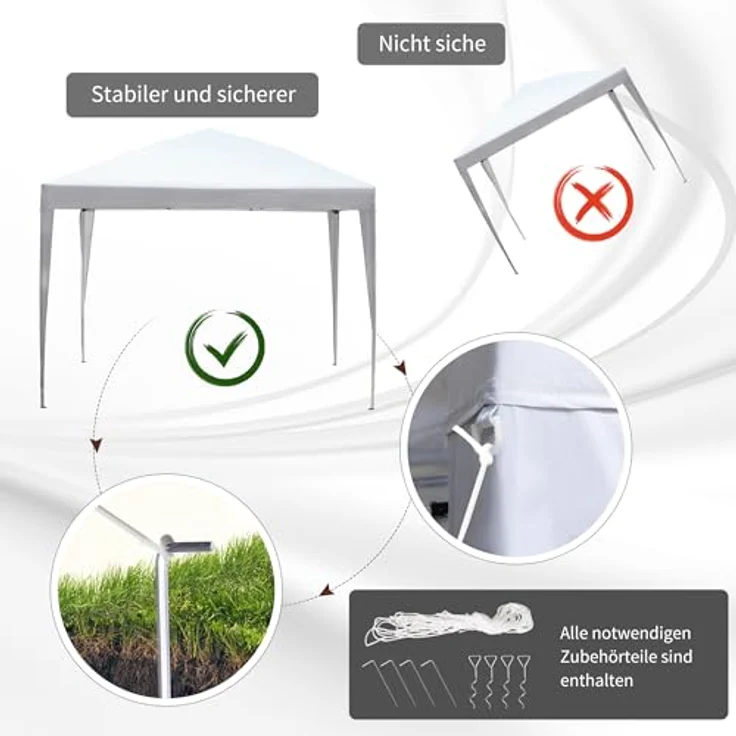 Outsunny Pavillon 2,95 x 2,95 m Pop-Up Faltpavillon mit UV-Schutz, wasserfestem 210D Oxford und robustem Stahlrahmen, Weiß – Bild 5