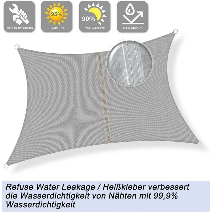 LuxusKollektion Sonnensegel Sonnensegel Rechteckig Wasserdicht UV Schutz Garten 3.5x5 Grau – Bild 2