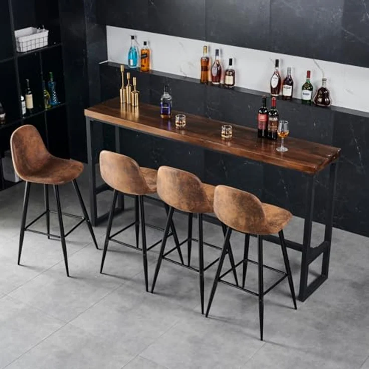 MEUBLE COSY Barhocker 2er Set Barstuhl Vintage mit Lehne und Fußstütze Sitzhöhe 76 cm aus Wildleder Metallbeine für Bar Bistro Café Küche, Kunstleder, Industrie-Design, Braun – Bild 7