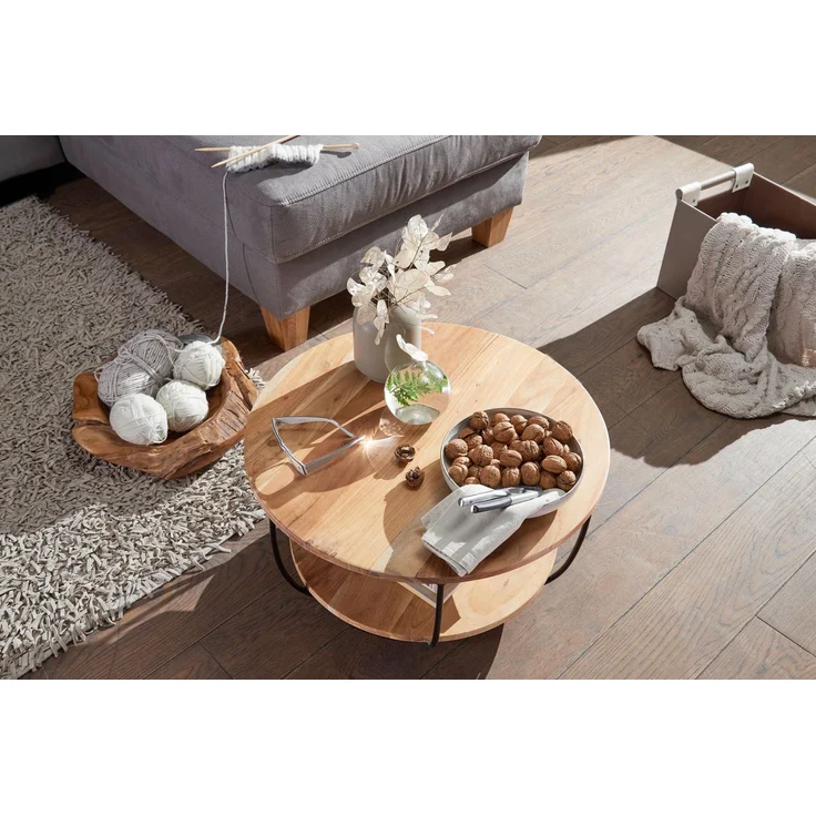 Wohnling Couchtisch 60 x 34,5 x 60 cm Akazie Massivholz / Metall Sofatisch – Bild 9