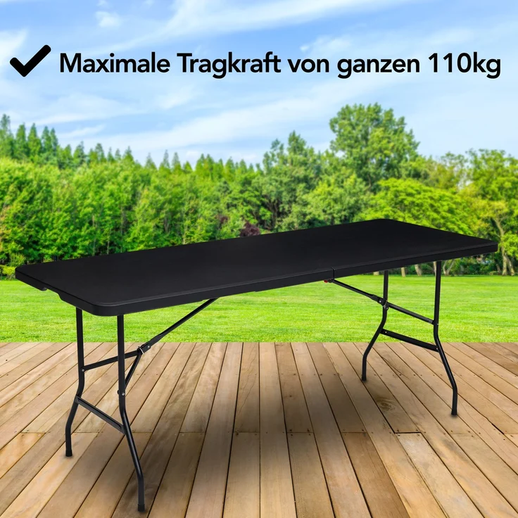 Brixy Klapptisch - Klapptisch - 180 x 70 x 74 cm - Campingtisch - Gartentisch - Tragbar - Schwarz – Bild 6