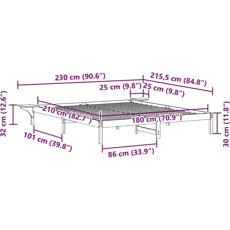 vidaXL Bettgestell mit Nachttischen Weiß 180 x 210 cm 873233 – Bild 10