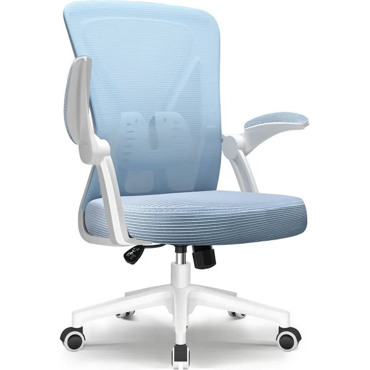 Homimaster Bürostuhl Ergonomischer Bürostuhl, Schreibtischstuhl mit Klappbaren Armlehnen (Bürostuhl mit Verstellbarer Kopfstütze,Armlehnen und Lendenwirbelstütze), Bürostuhl mit Wippfunktion bis 135°, Ergonomisch & Belastbar bis 150kg