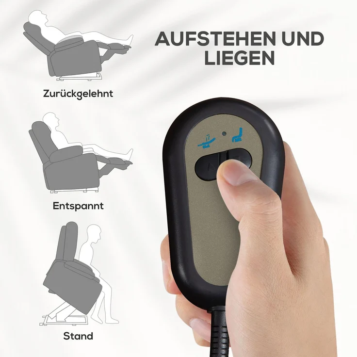 Relaxsessel mit Aufstehhilfe Elektrisch verstellbar Rückenlehne und Fußteil Fernbedienung Leinenoptik Grau 120kg – Bild 3