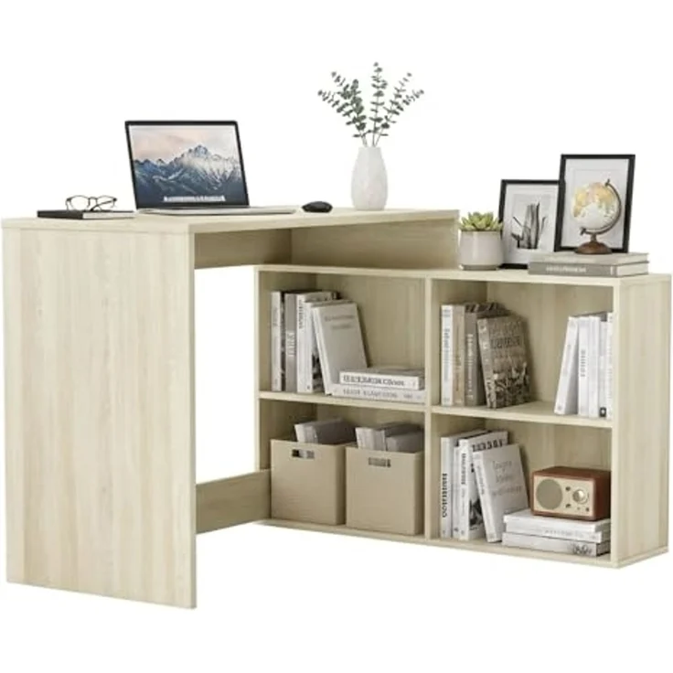 Dmora - Schreibtisch Arros, Mehrzweckschreibtisch, Bürotisch für PC, Eckschreibtisch, 112x101 h77 cm, Eiche und Weiß – Bild 3
