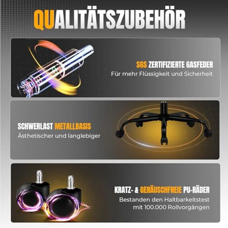 GTPLAYER Gaming-Stuhl Ergonomischer Gaming Sessel Schreibtischstuhl Gamer Stuhl aus Stoff, Federsitzkissen mit Fußstütze – Bild 6