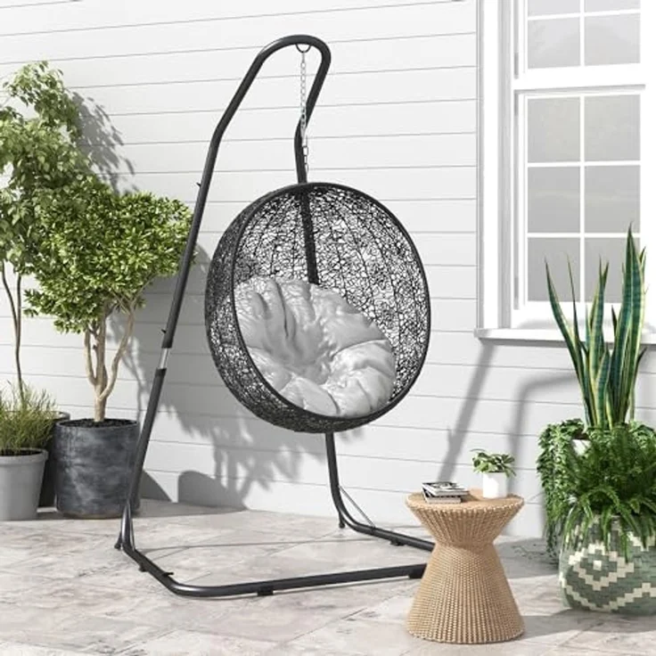 Outsunny Hängemattengestell Hängestuhlgestell Höhenverstellbarer Hängesesselgestell, (Hängesesselgestell, 1-St, Ständer für Hängestuhl), Metall, Schwarz, 133 x 116 x 195,230 cm – Bild 2