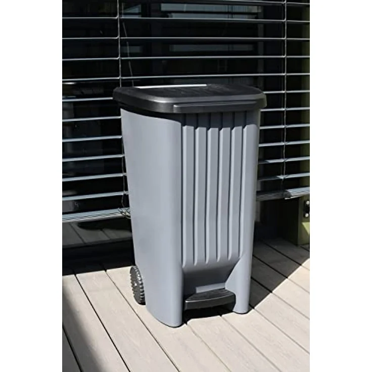 EDA Plastiques Mülleimer outdoor 90 l anthrazit/schwarz mit Pl und Rädern – Bild 5