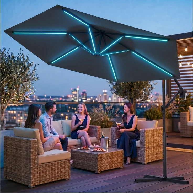 Swing&Harmonie Sonnenschirm mit RGB Beleuchtung LED Ampelschirm Garten Schirm, 300 / 350 cm inkl. Fernbedienung, APP Steuerung – Bild 5