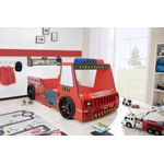 Autobett Kinderbett 90x200 Feuerwehrbett "Rio Firetruck" Hochglanz mit LED Leuchte Rot