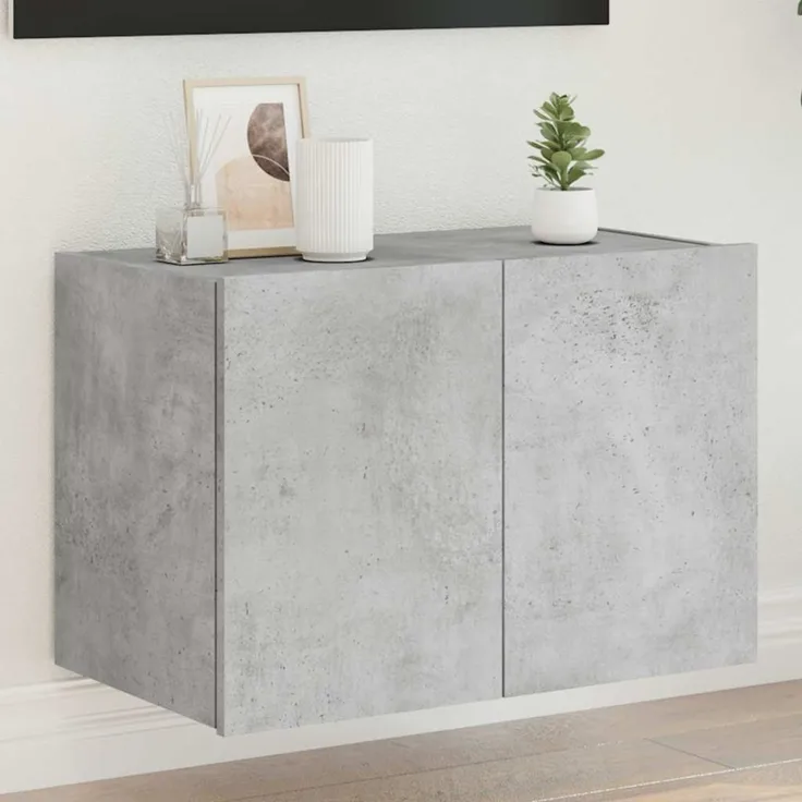 TV-Wandschrank, Fernsehschrank mit LED-Leuchten Betongrau 60 x 35 x 41 cm