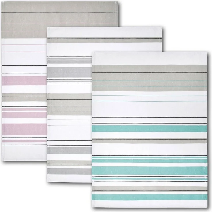 Dyckhoff Geschirrtuch Streifenvielfalt, (Set, 3-tlg, 1 x 3er Set (50 x 70 cm), Halbleinen, fusselarm – Bild 5