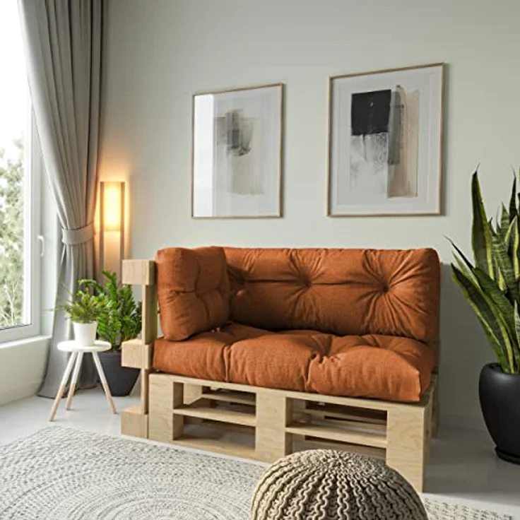 chilly pilley Palettenauflage Schaumflocken palettenkissen Palettenpolster Palettenmöbel Palettensofa Rückenlehne Sitzkissen Seitenkissen Set (3er Set Orange) – Bild 3