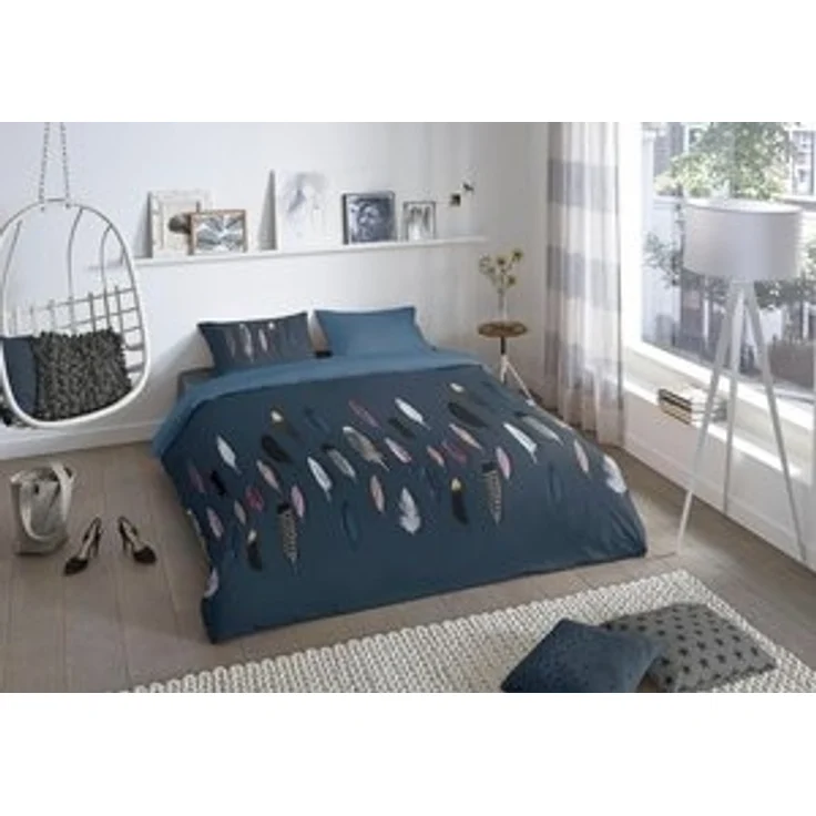 good morning Renforcé Bettwäsche 2 teilig Bettbezug 135x200 cm Kopfkissenbezug 80x80 cm Feathers 6659.20.08 Blue – Bild 6