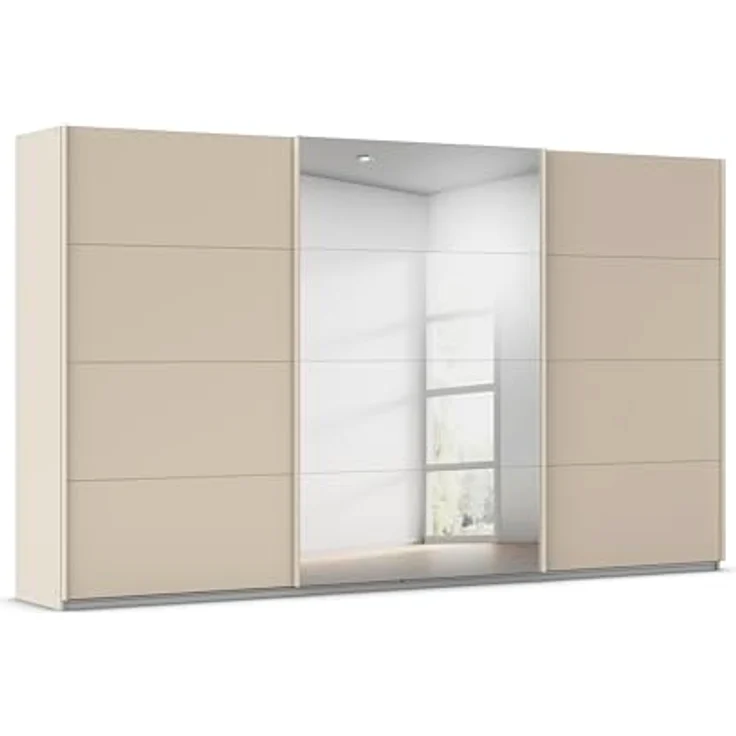 Rauch Möbel Kulmbach, Kleiderschrank mit Schwebetüren für Schlafzimmer, Kinderzimmer, Jugendzimmer, Garderobe, Flur, 3-türig, mit Spiegel, Zubehör Classic, Farbe Beige, Breite 360 cm – Bild 1
