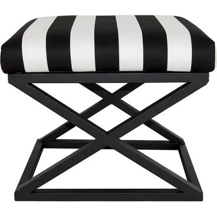 Atelier Del Sofa Stylish Pouffe with Metal Frame, 50 x 42 x 40 cm | 100% Polyester Babyface Fabric, Grey with Black & White Accents | Perfect for Modern Living Spaces