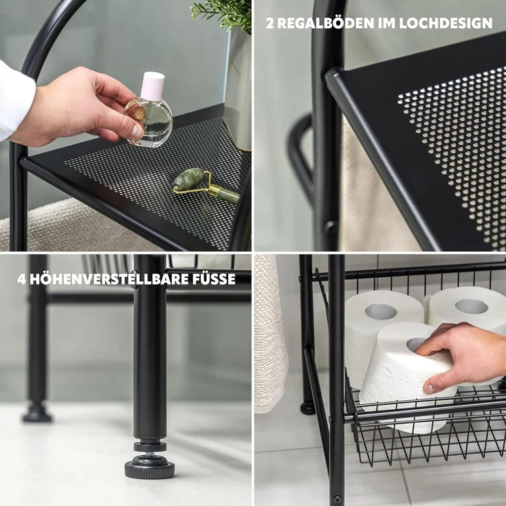 bremermann Standregal Bad-Standregal aus Metall, 2in1, 3 Etagen, 2 Handtuchstangen, schwarz – Bild 5
