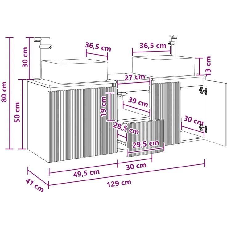 vidaXL Badezimmerschrank-Set 3 stk. Schwarz 129 x 41 x 80 cm 3405638 – Bild 12