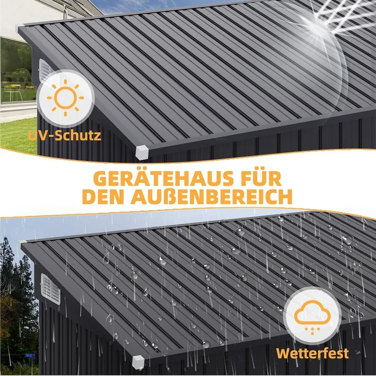 Aoxun Gartenhaus Metall 232x131x183cm mit 3 Türen & Pultdach, wetterfestes Fahrradgarage für bis 4 Fahrräder, Stabiler Geräteschuppen aus verzinktem Stahl für Garten Terrasse Hof, Schwarz – Bild 4