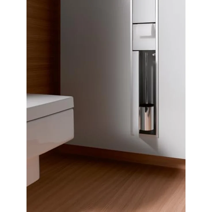 Emco Asis 150 Unterputz-Schrankmodul für das Gäste-WC, Badezimmerschrank als Toilettenpapierhalter & Klobürstenhalter mit extra Fach, Hochschrank mit Push to Open-Funktion, Silber – Bild 9