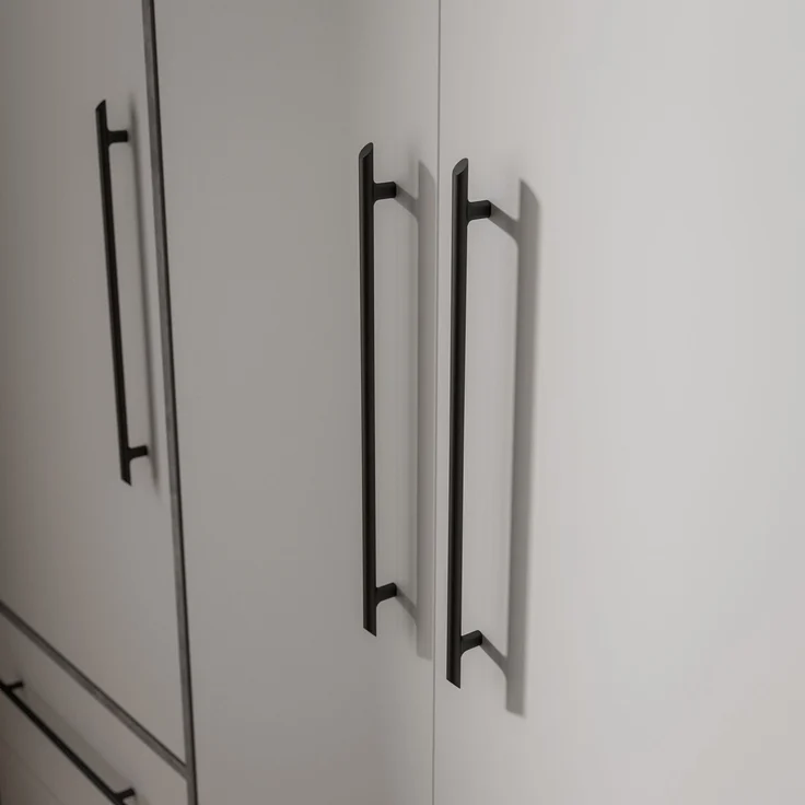 Drehtürenschrank >MOKKARIS< in Betonoptik / Weiß - 144,4x200,1x58,8cm (BxHxT) – Bild 6