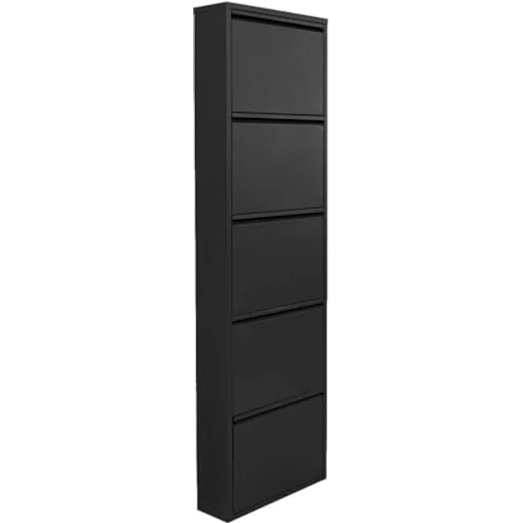 Kare Design Schuhschrank Caruso, Schwarz, Stahl, mit 5 Klappen, Schuhablage für 10 Paar Schuhe, schmal, platzsparend, hoch, Schuhregal, Eingangsbereich, 173 x 50 x 15 cm (H/B/T) – Bild 7