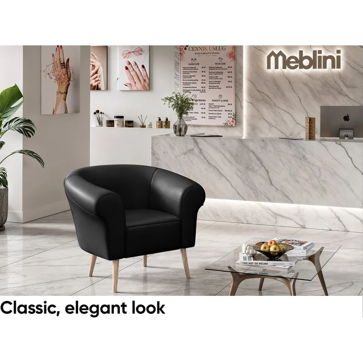 MEBLINI Sessel-Set EMILIA 1+1 - Schwarz Kunstleder - für Wohnzimmer - Mini Lounge für zwei Personen - Sitzgarnitur - Polstergarnitur – Bild 2
