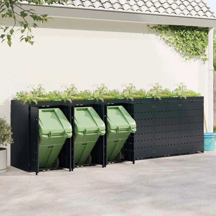 vidaXL Wagenmüllbehälter für 6 Behälter Schwarz 408 x 77,5 x 121,5 cm 3394742 – Bild 4