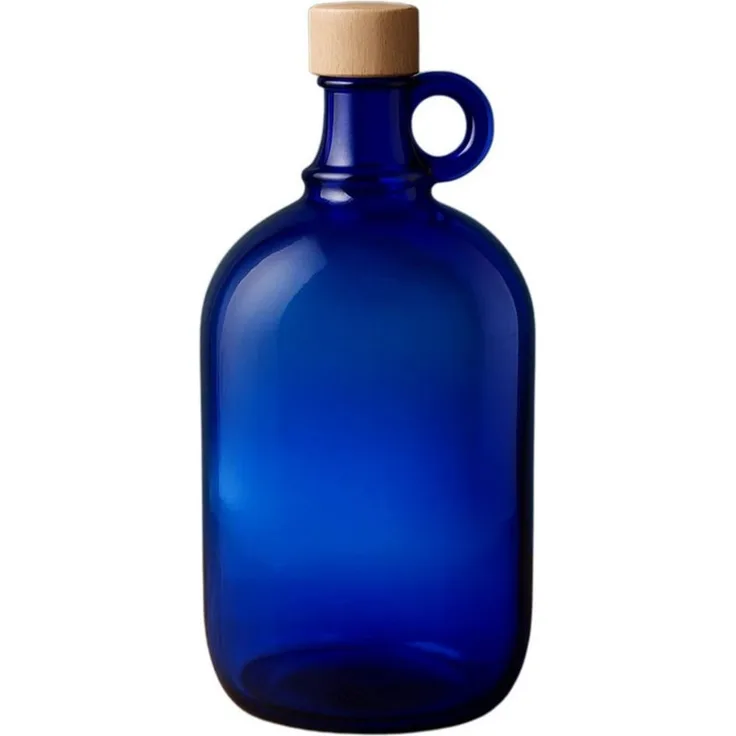 mikken Trinkflasche Henkelflasche 2000 ml blau mit Holzdeckel – Glasballonflasche Blauglas, UV-Schutz, XXL, Lebensmittelecht