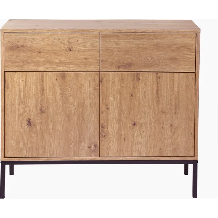 Casâme 'LENNY' Kommode, 2 Türen, 2 Schubladen, Eichendekor - L90 x H80 cm - Eiche