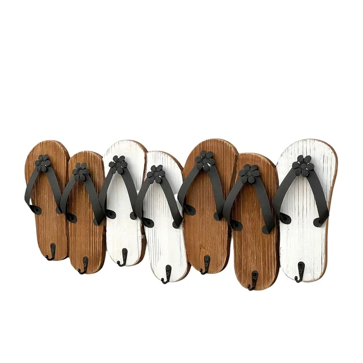 Hakenleiste Sandalen MR91 Garderobenleiste Holz Metall Weiß Handtuchhalter 60 cm Garderobenhaken Garderobe Wand Handtuchhaken Vintage – Bild 7