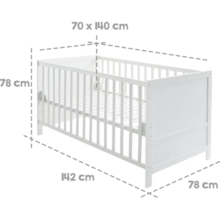 roba Kinderbettset „Sterne grau“ – mitwachsendes Babybett mit Matratze, Bettwäsche & Himmel