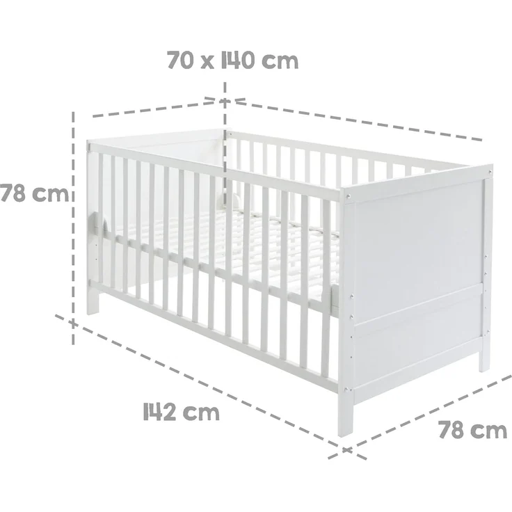roba Kinderbettset „Sterne grau“ – mitwachsendes Babybett mit Matratze, Bettwäsche & Himmel