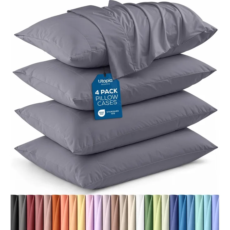 Utopia Bedding Queen-Kissenbezüge – 4er-Pack – Hotelverschluss – weicher, gebürsteter Mikrofaserstoff – schrumpf- und farbecht, Kissenbezüge, Queen-Size, 20 X 30 Inches (grau)