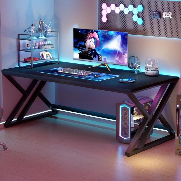 Schreibtisch Computertisch Homeoffice Gaming PC Holz Metall Schwarz – Bild 6
