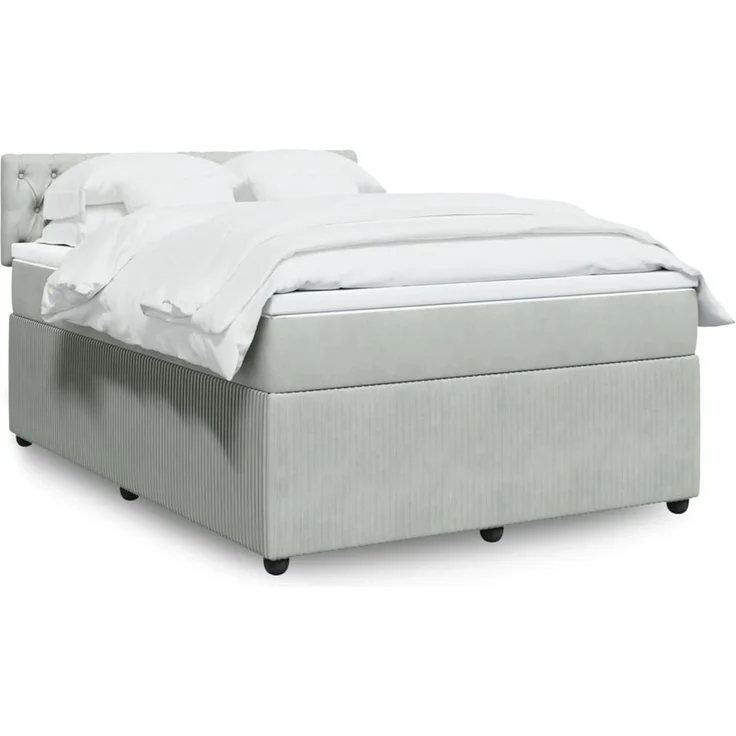 vidaXL Boxspringbett mit Matratze Hellgrau 160x200 cm Samt 3287788 – Bild 1