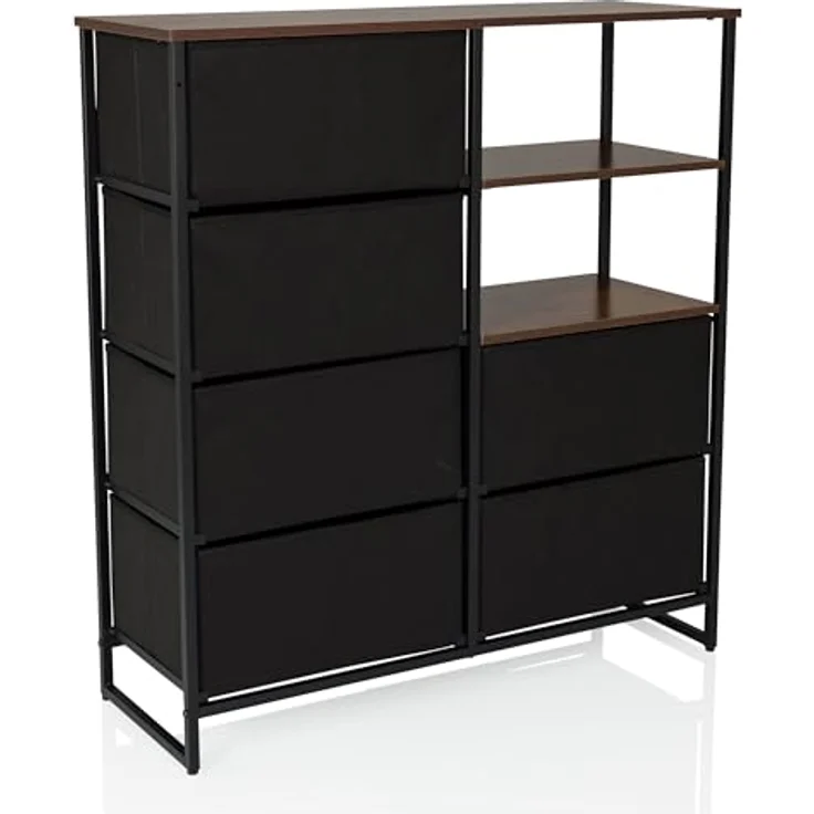 hjh LIVING Kommode mit 6 Schubladen, 2 offene Fächer RAGALA 84 x 30 x 92 cm Regalsystem Sideboard für Wohnzimmer Schlafzimmer Flur, Räuchereiche – Bild 8