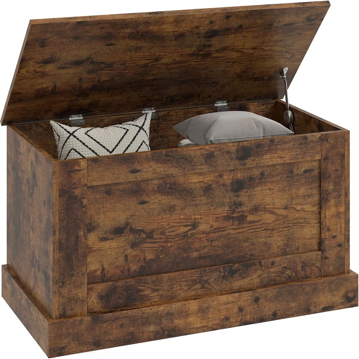 Rayofly-Holz Aufbewahrungskiste Spielzeugkiste mit Sicherheitsscharnier für Wohnzimmer, 80 x 40 x 45 cm, rustikal braun, H 45cm x T 80cm x B 40cm – Bild 1