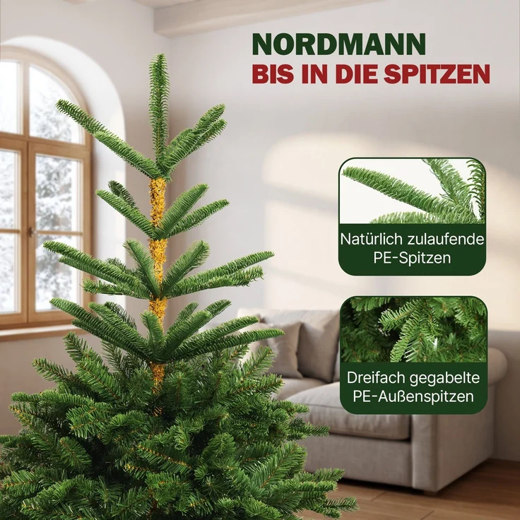 Aurelia Home Künstlicher Weihnachtsbaum 220 cm – Nordmann-Optik mit PE-Wipfel, Holzständer und Tasche – Bild 3