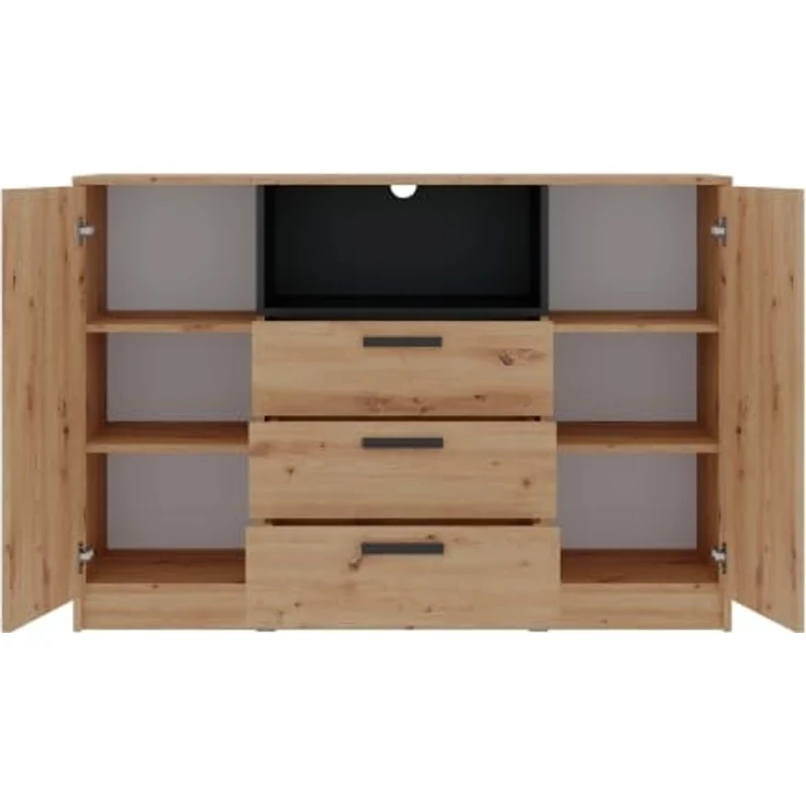 Marmex Möbel Grant 17A 2-türige Kommode mit Schubladen, hohe TV-Kommode, Kommode für das Schlafzimmer, laminierte Spanplatte, artisan Eiche+schwarz, 137x95x40 cm – Bild 5